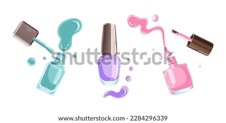 Set of vector illustrations of multicolored nail polish and nail polish drops