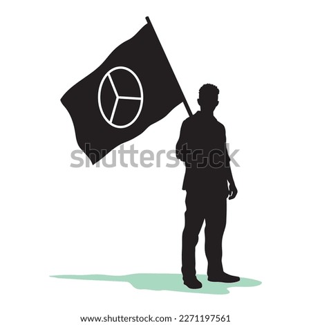 Man holding peace flag silhouette vector.