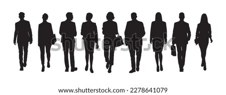 Group of business people walking front view vector silhouette.
