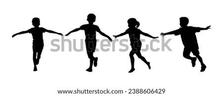 Kids running with open arms vector silhouette.