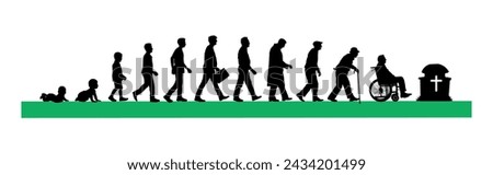 Life cycles of man from a little baby to senior man vector silhouette. Life cycle of a man growing from birth to death stages silhouette infographic.	