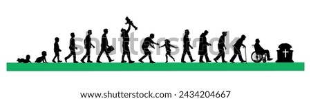 Life cycle of a man growing from birth to death life stages silhouette. Life cycles of man aging from a little baby to old senior man vector silhouette.	