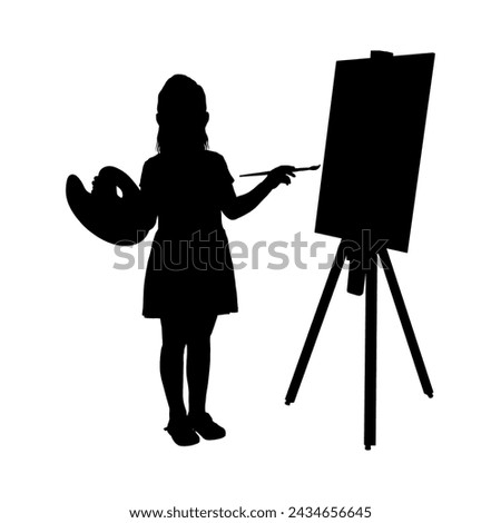 Similar – Image, Stock Photo Little girl preschooler painting a picture using colorful paints and crayons. Child having fun making a picture during an art class in the classroom