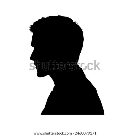 Side profile face portrait of young male vector black silhouette.	