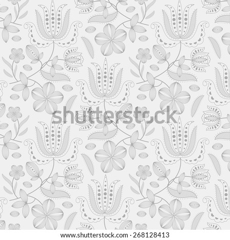 romantic flowers - gray drawing flower pattern on light gray background