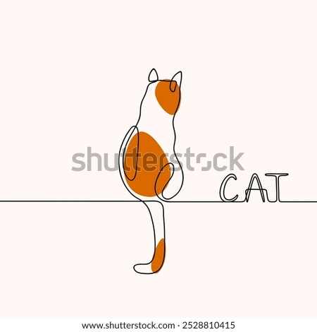 Continuous line drawing of sitting cat. Minimalist black linear sketch isolated on white background.