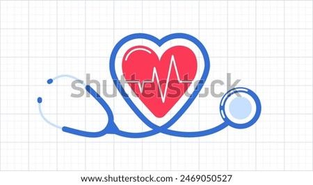 Stethoscope, Electrocardiogram, Cardiology concept. ECG, line drawing heart pulse. Heartbeat, cardiogram, wave signal. healthcare, medical background. Electrocardiograph. Health.