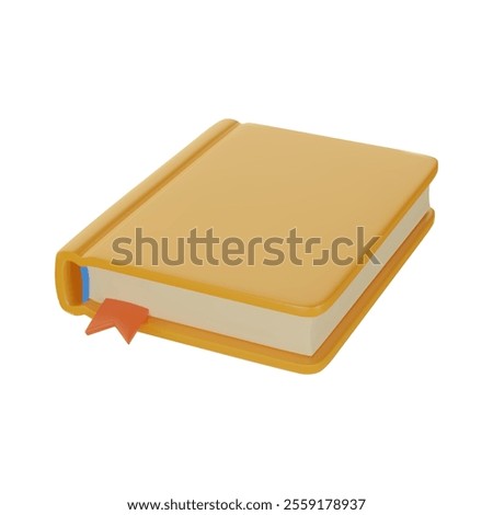 Realistic 3D vector illustration of book with bookmark. Icon of yellow book isolated on white background. Bookstore, library, book lover concept.