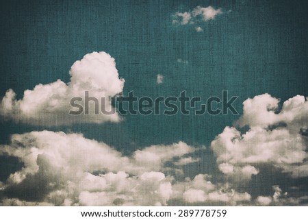 Vintage clouds classic backgrounds, linen canvas texture. Instagram effect.