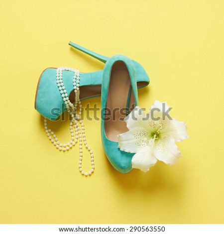 beautiful woman shoes with flower.beauty still life.feminine tricks.high heels