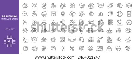 Artificial intelligence icons. Simple line art style icons pack. Vector illustration