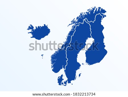 scandinavia map. Norway, Sweden, Finland, Denmark, Iceland and Faroe Islands. Nordic countries map. Vector illustration for infographics