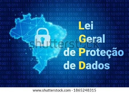 LGPD - Brazilian Data Protection Authority DPA, rights under the Lei Geral de Prote o de Dados - Spanish . Vector illustration background with lock and map of Brazil