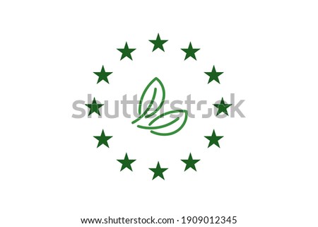 green leaf and Europe Union- EU stars. Vector ecology icon