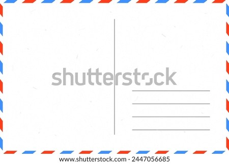 blank postcard template with place for stamp. white paper texture