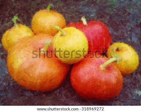 Still Life Colored pumpkins.  in the style of Impressionism. illustration