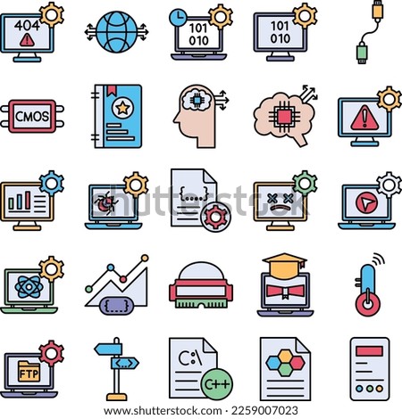 Computer Science fill icons set Computer vector icons,  Computer vector pack, Programing icons set, Computer Science color fill icons