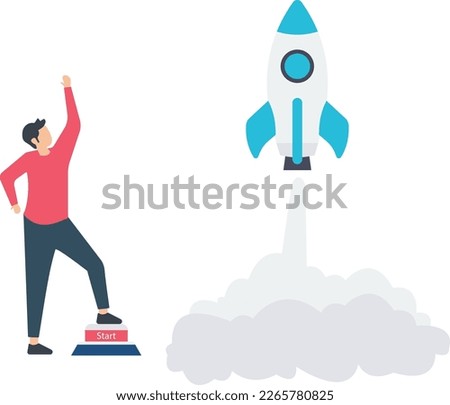 men launch new business ventures, Start business, startup business,  launch a successful rocket, startup project or boost company growth, invention concept, man entrepreneur push switch to launch rock