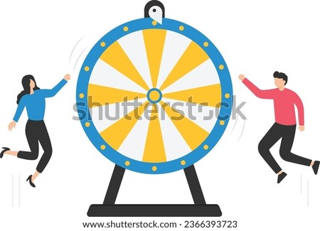 Life depends on luck, Fortune wheel randomness, Chance and opportunity to get a new job, investment winning or gambling, Looking at spinning fortune wheel

