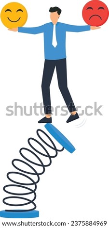 Controlling emotions from fluctuations from external factors Businessman balancing on an unstable sling.
