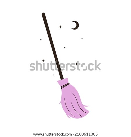 Vector illustration of cute witch broom. Hand drawn magic element. Simple doodle drawing of broomstick for halloween card, poster, invitation design