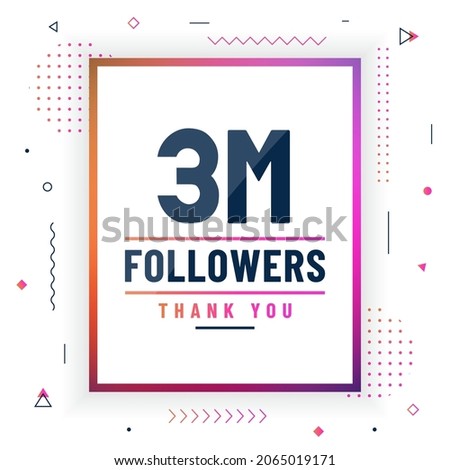 Thank you 3M followers, 3000000 followers celebration modern colorful design.