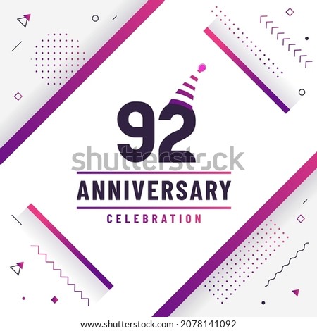 92 years anniversary greetings card, 92 anniversary celebration background free colorful vector.
