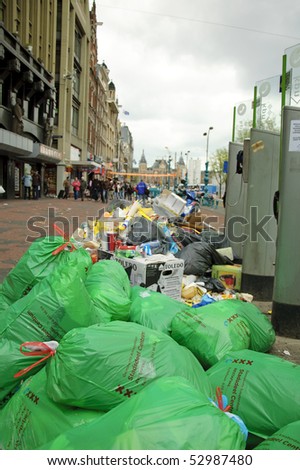AMSTERDAM - MAY 13: Garbage in streets due to a strike by city cleaners on May 13, 2010 in Amsterdam, Netherlands