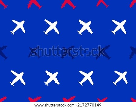 Airplanes seamless pattern. Outlines of aircraft with turbines and propellers in the colors of the US flag. Aircraft design for posters, banners and promotional items. Vector illustration