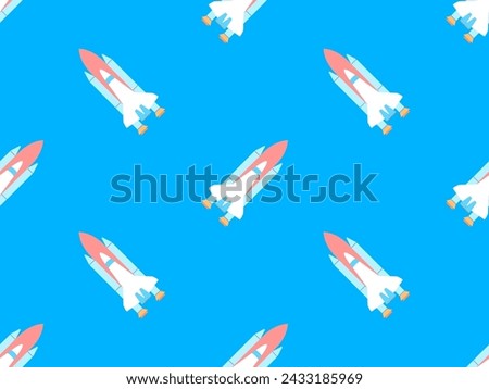 Spaceships seamless pattern. Orbital launch vehicle. Space rockets in flat style. Spaceships for space exploration and interplanetary flights. Design for banners and posters. Vector illustration