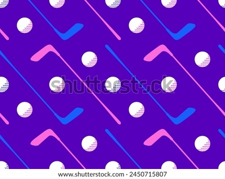 Seamless pattern with golf clubs and balls. Golf putter and a golf ball in a minimalist style. Design for typography, banners and posters, promotional items. Vector illustration