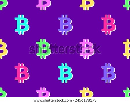 Seamless pattern with 3D Bitcoin symbol. Multicolored isometric Bitcoin symbol. Bitcoin cryptocurrency, crypto trading. Design of wallpapers, banners and posters. Vector illustration