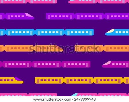 Trains seamless pattern. Railway road, background with railway transport. Train carriages. Design for wallpapers, wrappers, covers, banners and posters. Vector illustration