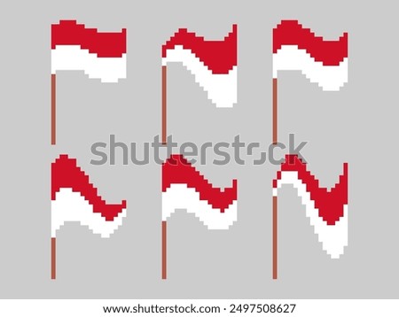 Pixel Monaco flag icon set isolated on white background. Waving flag of Monaco in 8-bit retro graphics style from the 80s. Design in pixel art style for banners and posters. Vector illustration