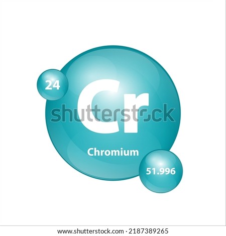 Chromium (Cr) icon structure chemical element round shape circle green dark, blue. Chemical element of periodic table Sign with atomic number. Study in science for education. 3D Illustration vector.