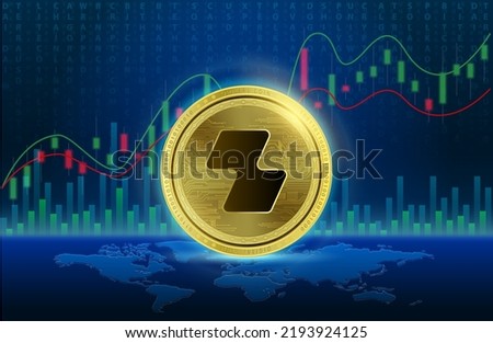 Zipmex (ZMT) gold coin Cryptocurrency blockchain. List of variou coin symbol is background. Future digital replacement technology alternative currency. gold stock chart. 3D Vector illustration.