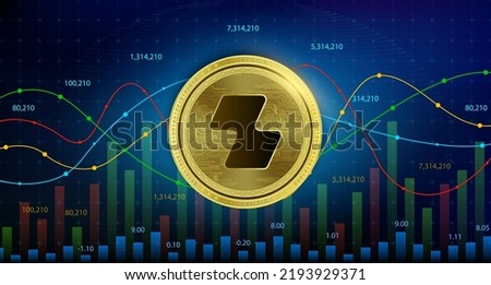 Zipmex (ZMT) coin Cryptocurrency blockchain. Future digital currency replacement technology alternative currency, Silver golden stock chart number up down is background. 3D Vector illustration.