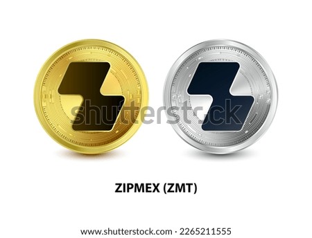 Set of Gold and Silver coin Zipmex (ZMT) 3D Vector illustration. Digital currency. Cryptocurrency Golden coins symbol isolated on white background. isometric Physical coins.  Digital money concept.