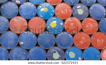 heap of used oil drum and chemical barrel waiting for cleaning, recycle oil drum