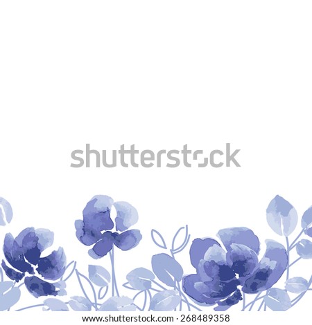 Watercolor Vector Flowers. Purple flowers on a white background. Greeting card with flowers, can be used as invitation card for wedding, birthday and other holiday and summer background.
