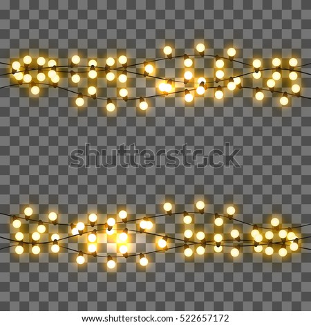 Vector light bulbs, realistic retro garland, background with yellow glowing lights on transparent background.