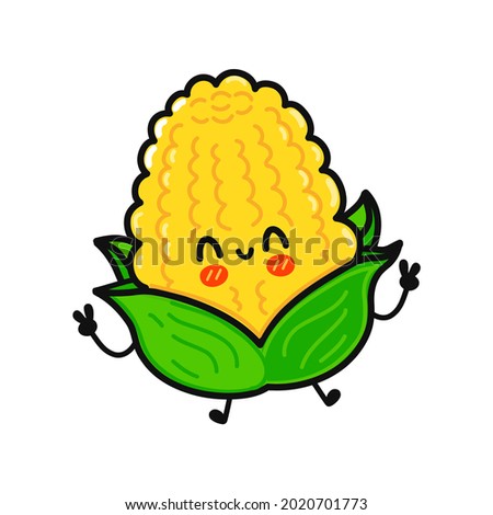 Cute funny kids baby adorable corn character.Vector hand drawn cartoon kawaii character illustration icon. Isolated on white background.Сorn hand drawing doodle adorable character,healthy food concept