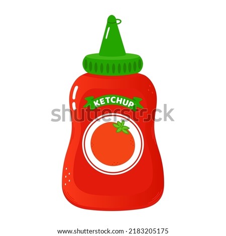 Cute funny ketchup character. Vector hand drawn cartoon kawaii character illustration icon. Isolated on white background. Happy ketchup character concept