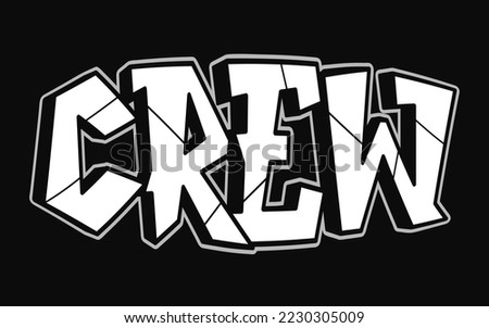 Crew word trippy psychedelic graffiti style letters.Vector hand drawn doodle cartoon logo crew illustration. Funny cool trippy letters, fashion, graffiti style print for t-shirt, poster concept