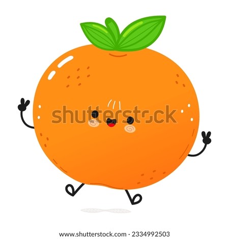 Cute funny Tangerine fruit jumping character. Vector hand drawn cartoon kawaii character illustration icon. Isolated on white background. Happy Mandarin character concept