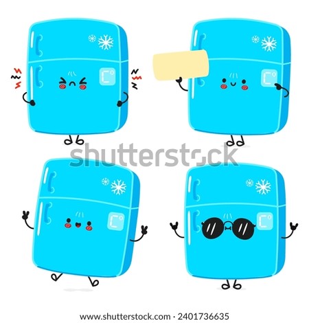 Funny Refrigerator characters bundle set. Vector hand drawn doodle style cartoon character illustration icon design. Cute Fridge mascot character collection