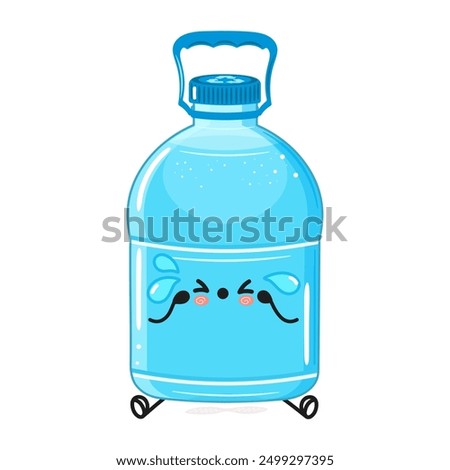 Sad Plastic Water Bottle character. Vector hand drawn cartoon kawaii character illustration icon. Isolated on white background. Sad Plastic Water Bottle character concept