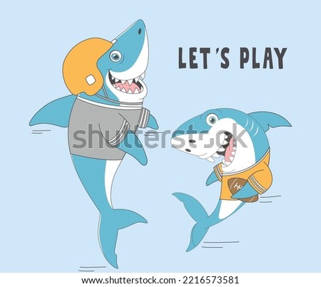 cute sharks playing rugby ball, cool sharks playing sports ball