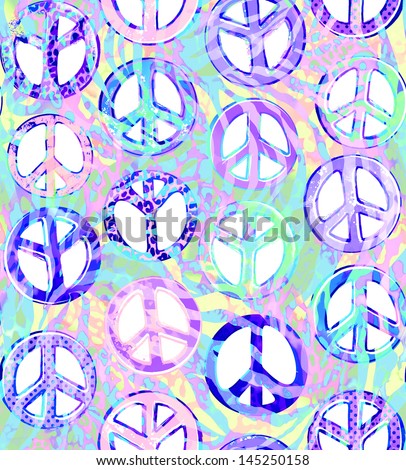 Peace signs over zebra seamless background