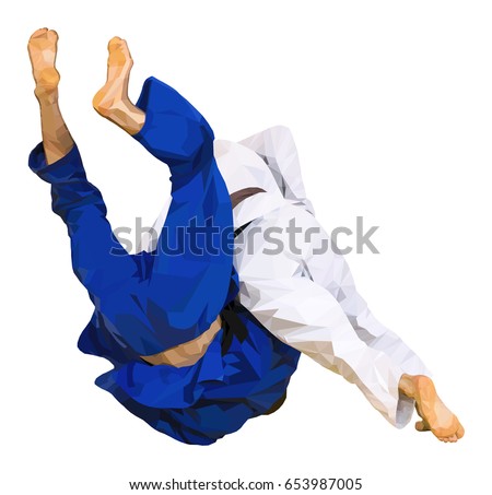 low poly fighter judo throw for ippon in judo vector illustration